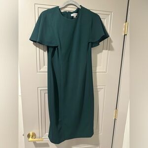 Calvin Klein dark hunter green flutter sleeve crepe sheath dress